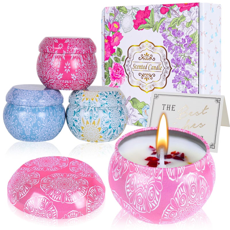 Candles Gifts for Women, Scented Candles Gifts Set,Soy Wax Aromatherapy Candle Gift for Birthady, Mother's Day,Christmas,Bath, Yoga and Weddings, 4 Pack